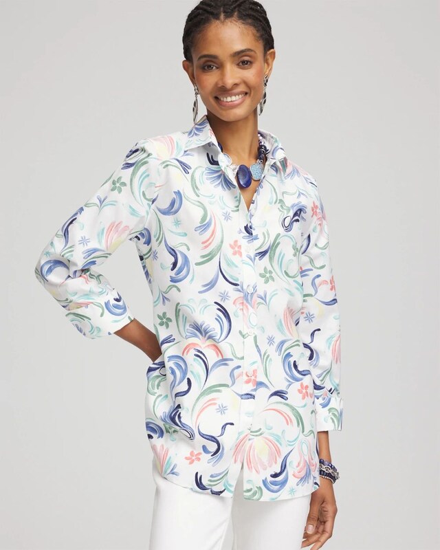No Iron Floral Stretch Sateen Shirt - image 1